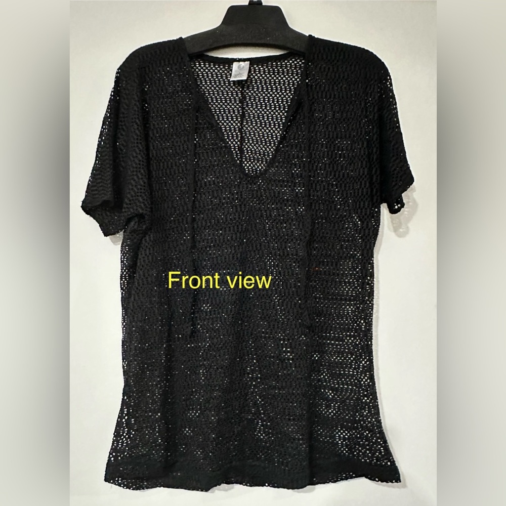 Women Black Mesh Swimsuit/Bikini/Tank top Short Sleeves Cover-up LG